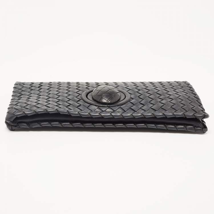 Pre Owned Bottega Veneta Black Intrecciato Leather Twist Lock Flap Clutch