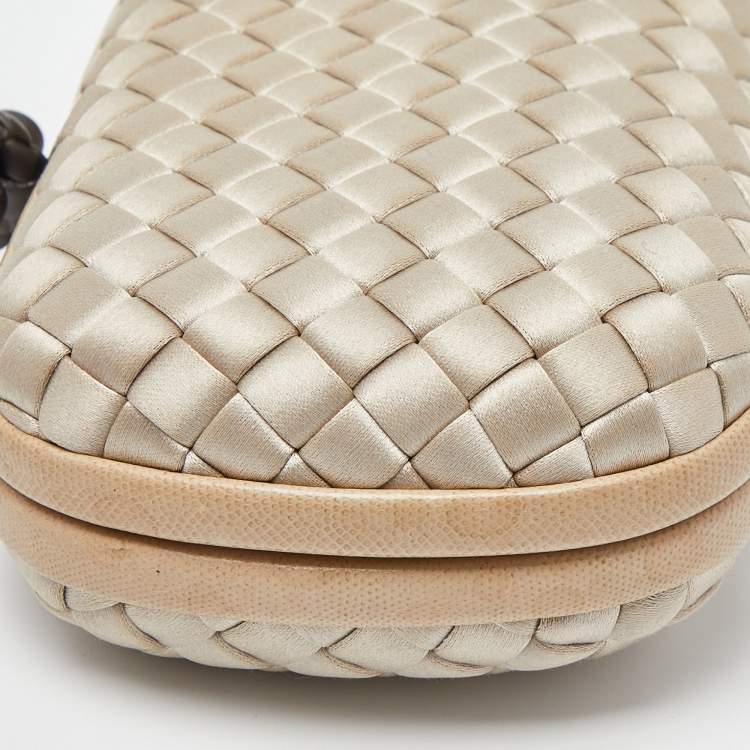 Pre Owned Bottega Veneta Cream Intrecciato Satin and Watersnake Knot Clutch