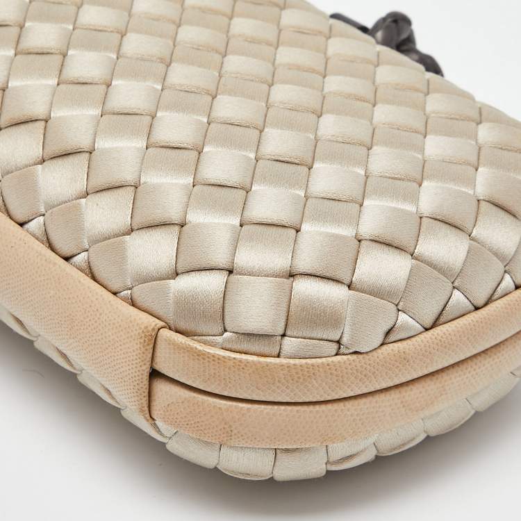 Pre Owned Bottega Veneta Cream Intrecciato Satin and Watersnake Knot Clutch