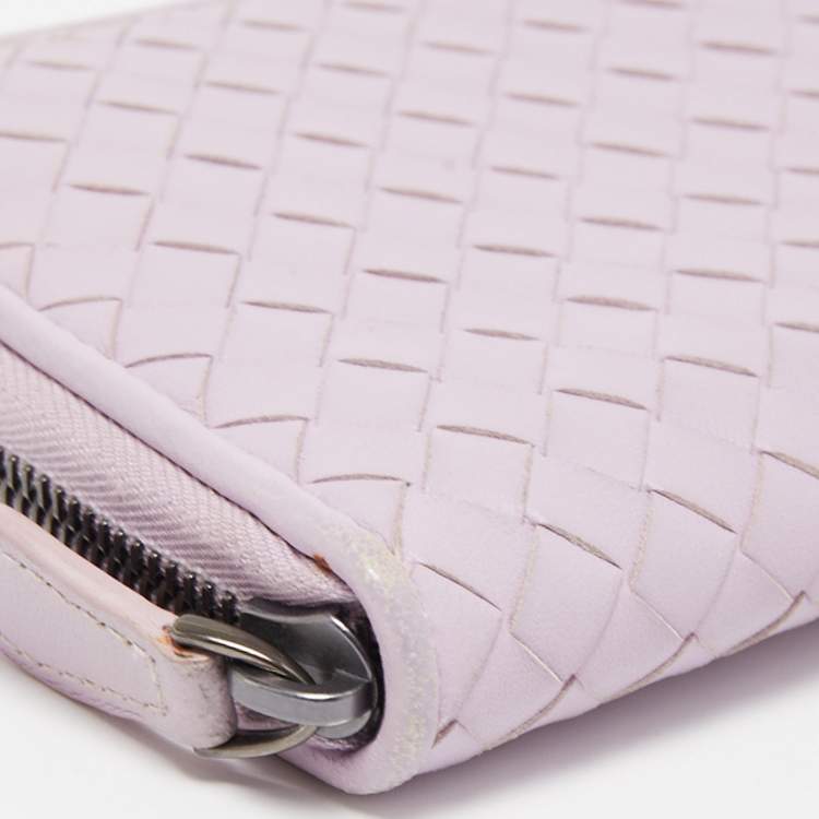 Pre Owned Bottega Veneta Lavinder Intrecciato Leather Zip Around Wallet