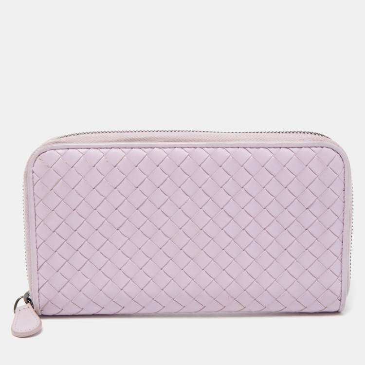 Pre Owned Bottega Veneta Lavinder Intrecciato Leather Zip Around Wallet