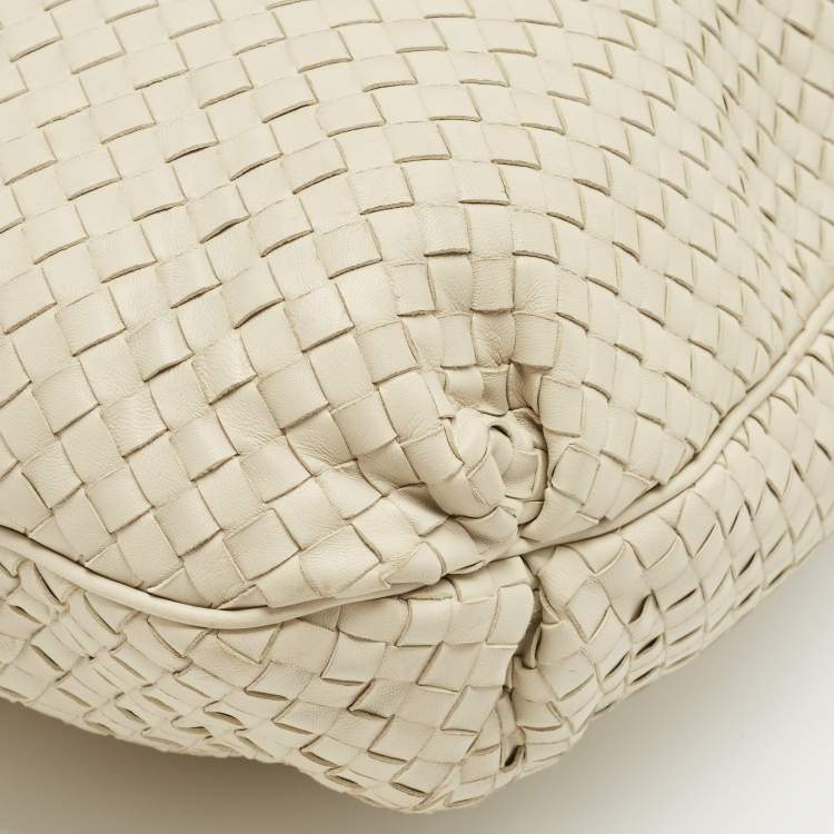 Pre Owned Bottega Veneta Off White Intrecciato Leather Large Top Frame Satchel