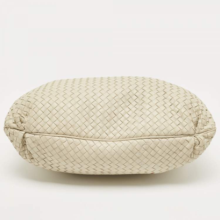 Pre Owned Bottega Veneta Off White Intrecciato Leather Large Top Frame Satchel