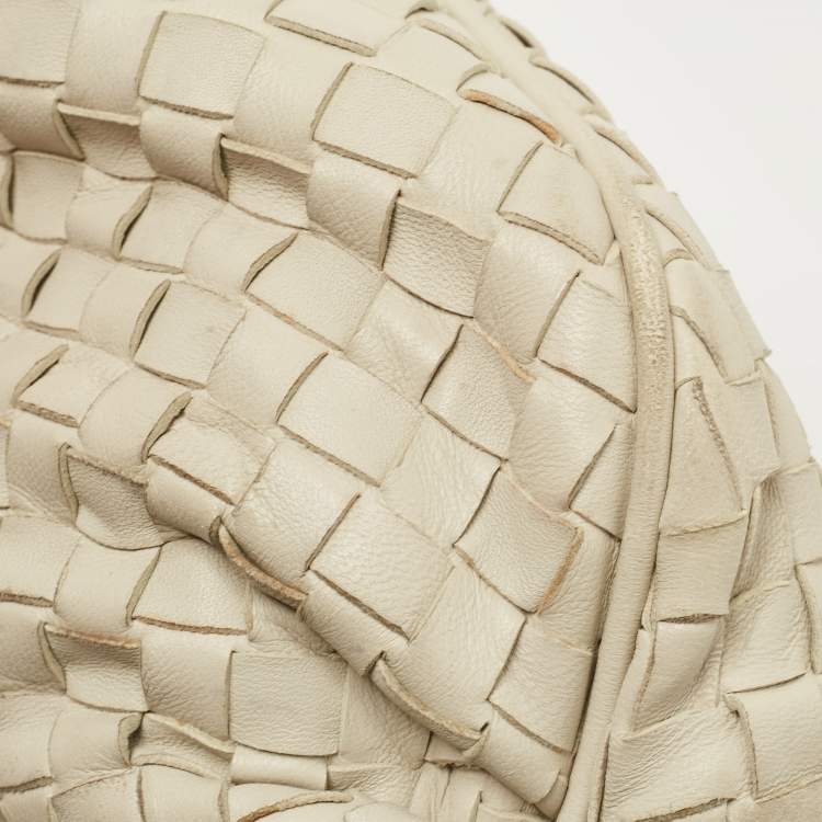 Pre Owned Bottega Veneta Off White Intrecciato Leather Large Top Frame Satchel