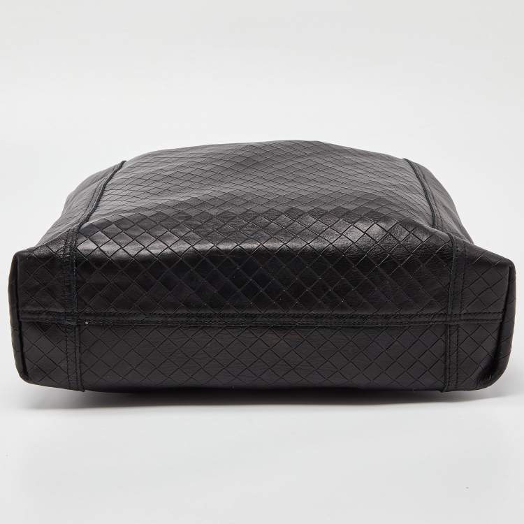 Pre Owned Bottega Veneta Black Intrecciato Leather Shopper Tote