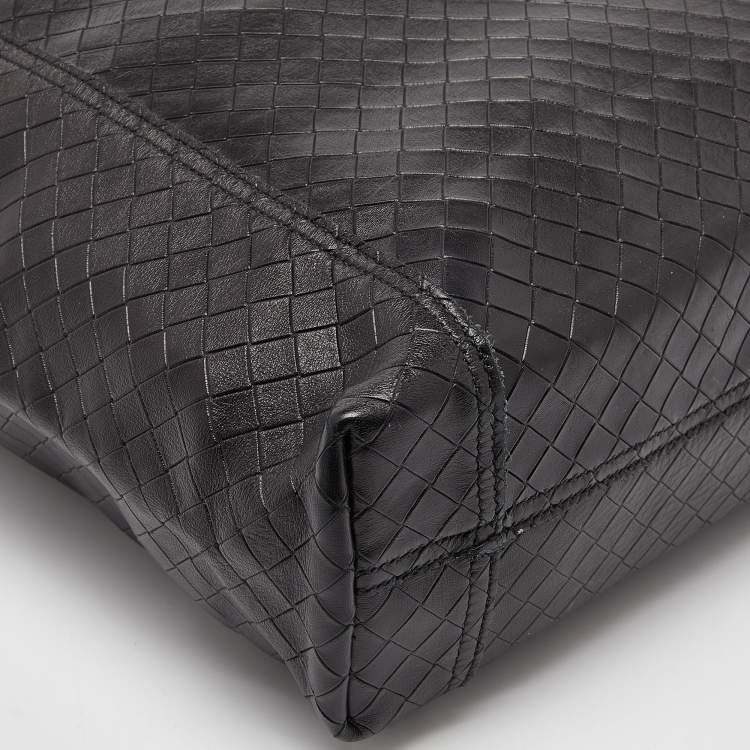 Pre Owned Bottega Veneta Black Intrecciato Leather Shopper Tote