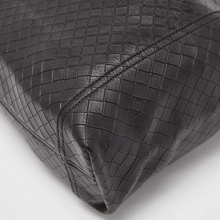 Pre Owned Bottega Veneta Black Intrecciato Leather Shopper Tote