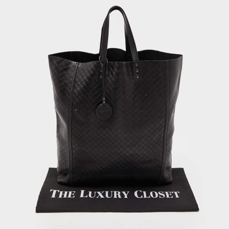 Pre Owned Bottega Veneta Black Intrecciato Leather Shopper Tote
