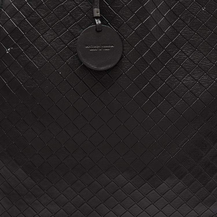 Pre Owned Bottega Veneta Black Intrecciato Leather Shopper Tote