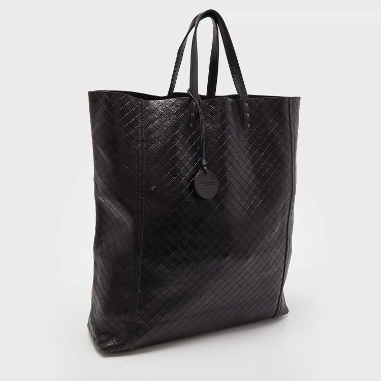 Pre Owned Bottega Veneta Black Intrecciato Leather Shopper Tote