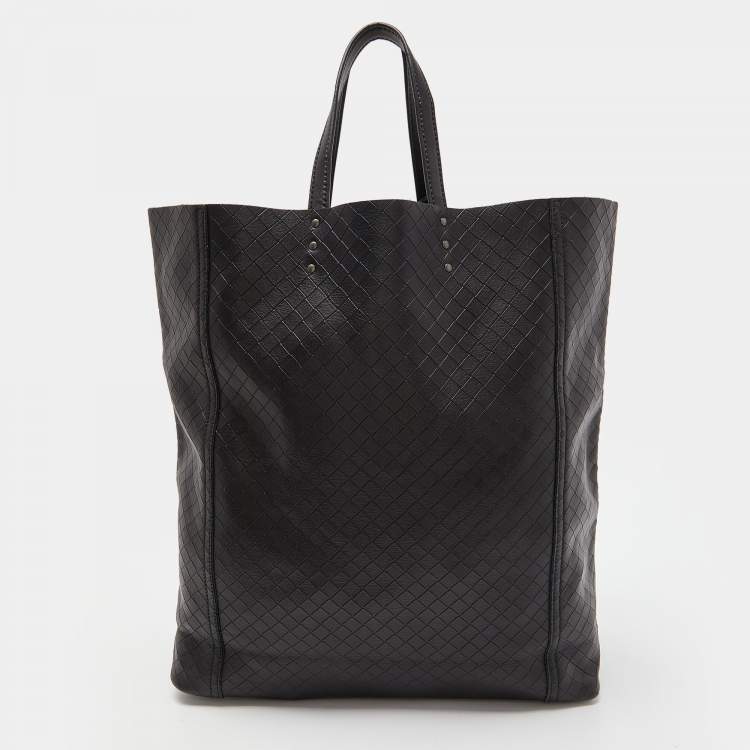 Pre Owned Bottega Veneta Black Intrecciato Leather Shopper Tote