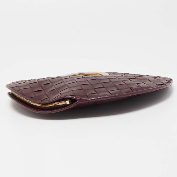 Pre Owned Bottega Veneta Burgundy Intrecciato Leather BV Round Rim Clutch
