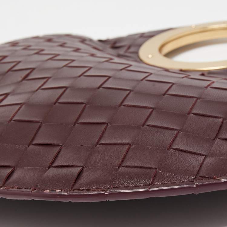 Pre Owned Bottega Veneta Burgundy Intrecciato Leather BV Round Rim Clutch