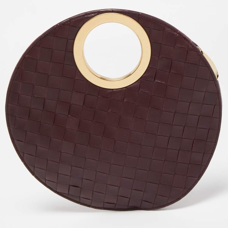 Pre Owned Bottega Veneta Burgundy Intrecciato Leather BV Round Rim Clutch