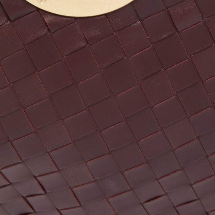Pre Owned Bottega Veneta Burgundy Intrecciato Leather BV Round Rim Clutch