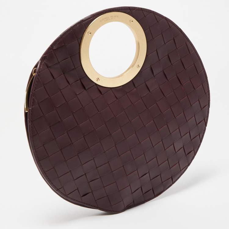 Pre Owned Bottega Veneta Burgundy Intrecciato Leather BV Round Rim Clutch