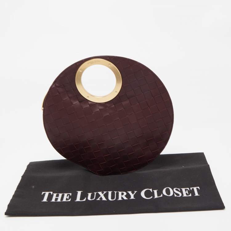 Pre Owned Bottega Veneta Burgundy Intrecciato Leather BV Round Rim Clutch