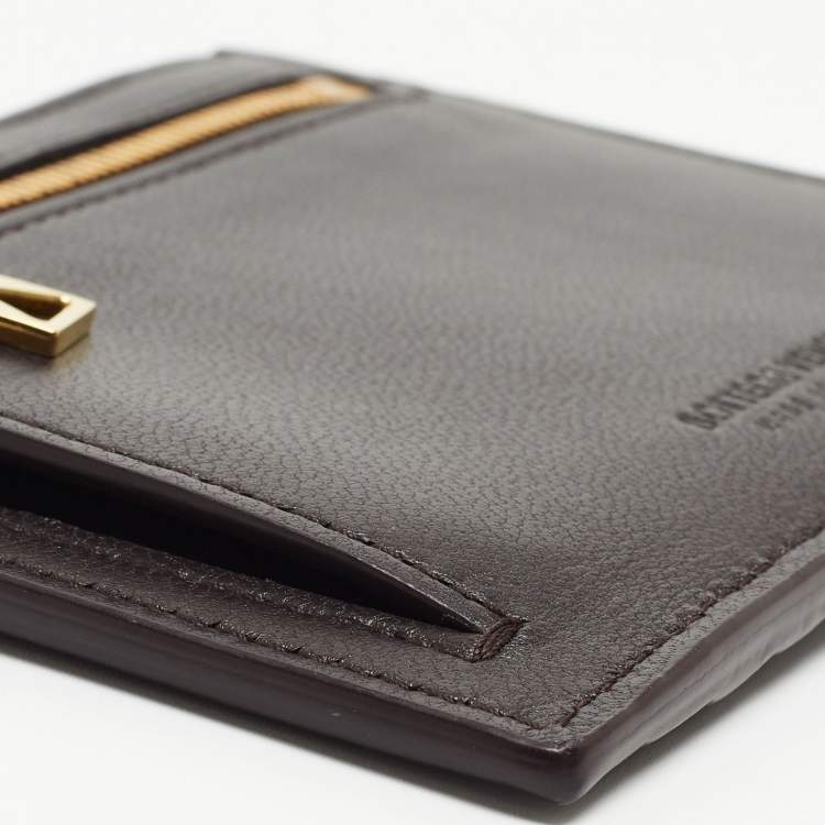 Pre Owned Bottega Veneta Brown Intrecciato Leather Zip Card Holder 