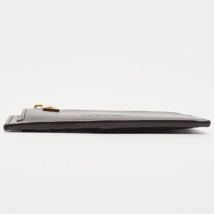 Pre Owned Bottega Veneta Brown Intrecciato Leather Zip Card Holder 