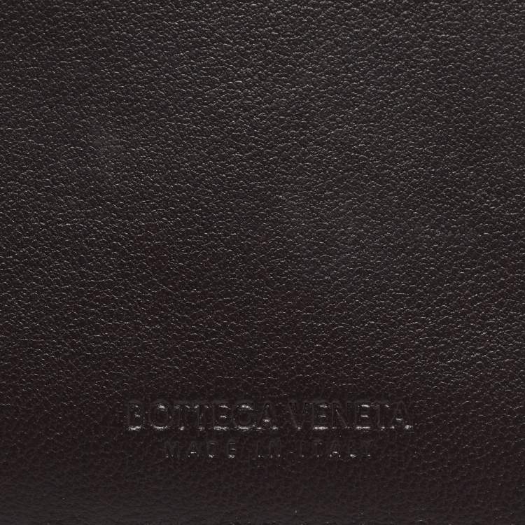 Pre Owned Bottega Veneta Brown Intrecciato Leather Zip Card Holder 