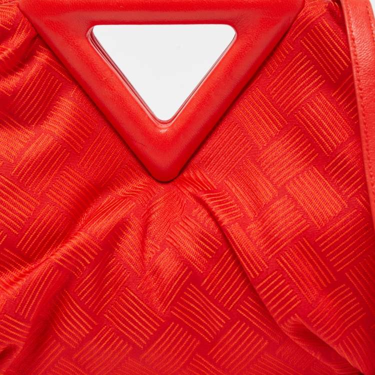 Pre Owned Bottega Veneta Red Increcciato Fabric The Point Triangle Crossbody Bag