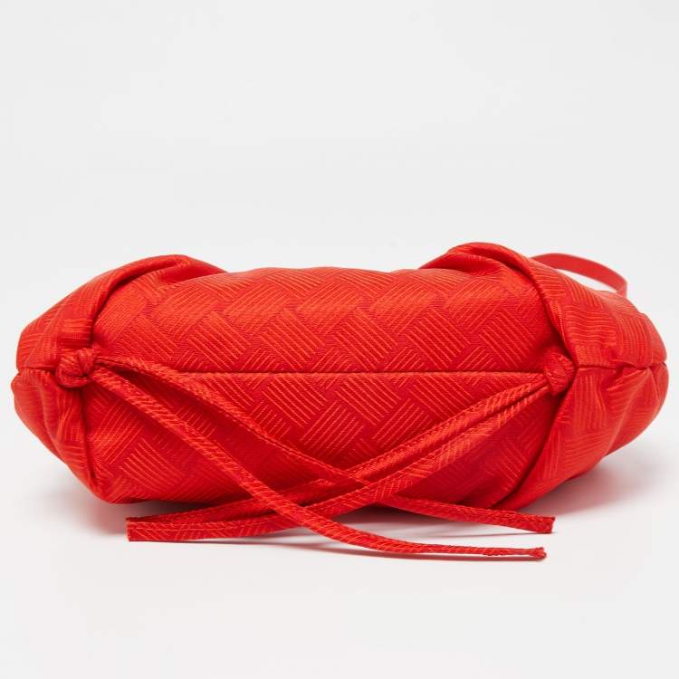 Pre Owned Bottega Veneta Red Increcciato Fabric The Point Triangle Crossbody Bag