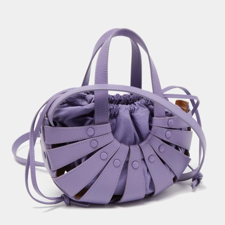 Pre Owned Bottega Veneta Purple Leather Small Shell Bag