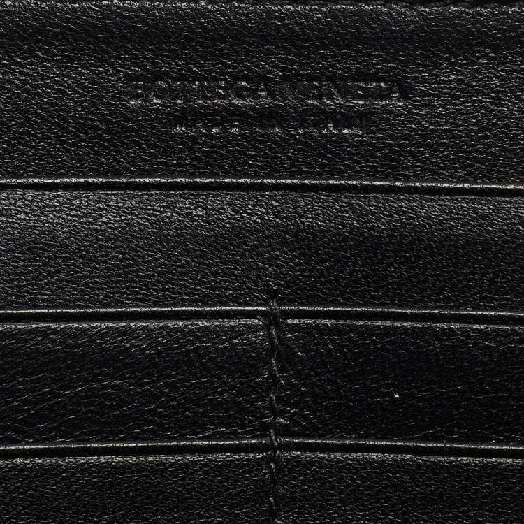 Pre Owned Bottega Veneta Black Intrecciato Leather Wildstitch Zip Around Wallet