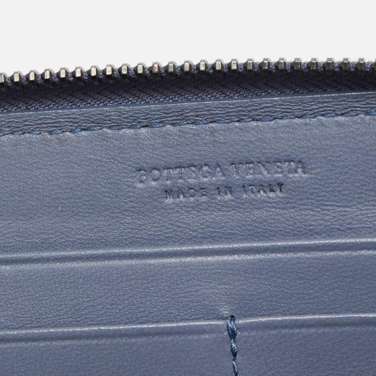 Pre Owned Bottega Veneta Light Blue Intrecciato Leather and Watersnake Zip Around Continental Wallet