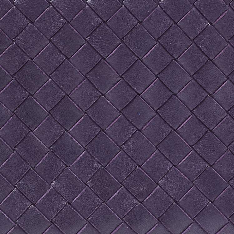Pre Owned Bottega Veneta Purple Intrecciato Leather Zip Around Wallet