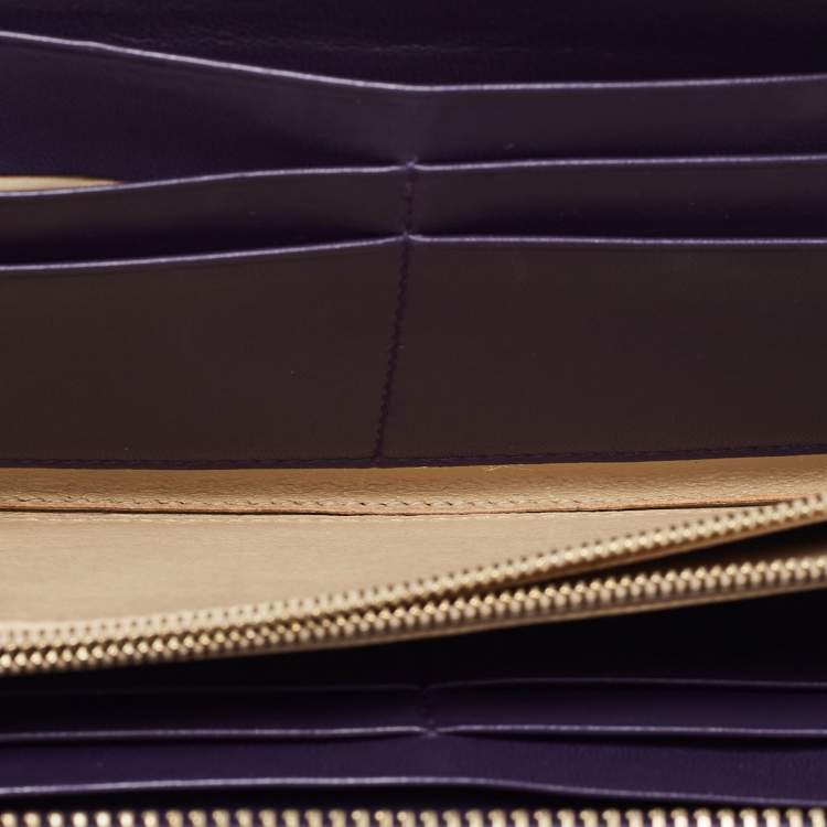 Pre Owned Bottega Veneta Purple Intrecciato Leather Zip Around Wallet