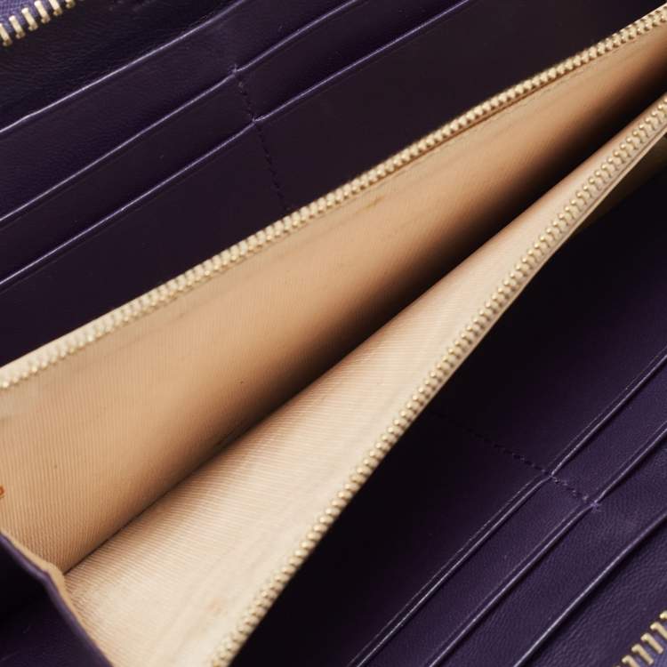 Pre Owned Bottega Veneta Purple Intrecciato Leather Zip Around Wallet