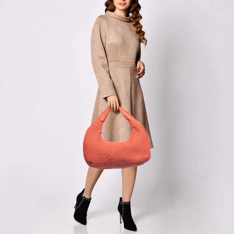 Pre Owned Bottega Veneta Orange Ponza Leather Belly Veneta Hobo