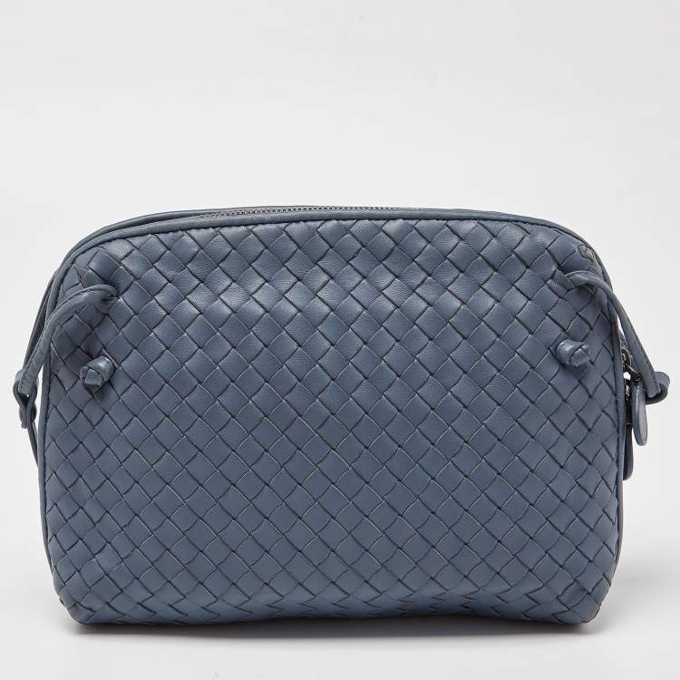 Pre Owned Bottega Veneta Blue Intrecciato Leather Nodini Crossbody Bag