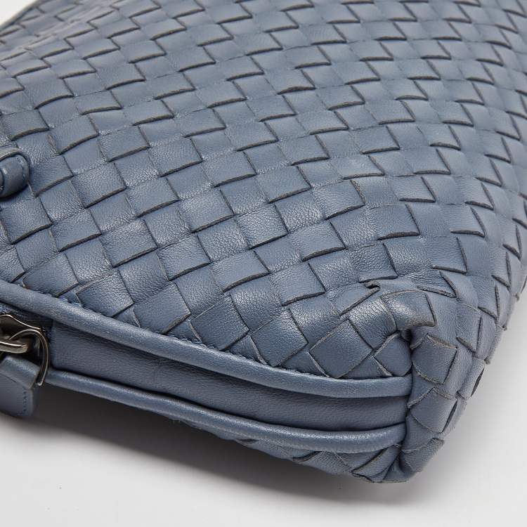 Pre Owned Bottega Veneta Blue Intrecciato Leather Nodini Crossbody Bag