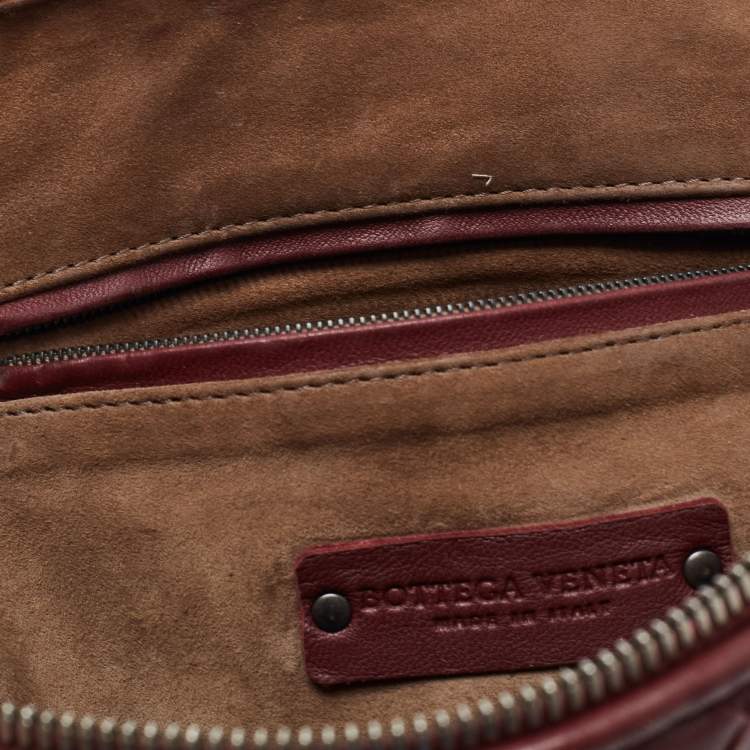 Pre Owned Bottega Veneta Burgundy Intrecciato Leather Nodini Crossbody Bag