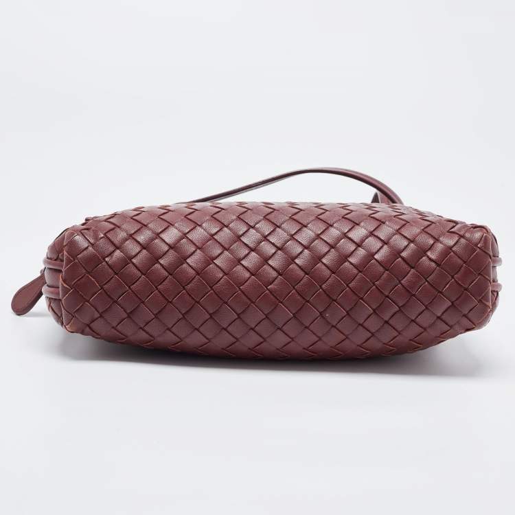 Pre Owned Bottega Veneta Burgundy Intrecciato Leather Nodini Crossbody Bag