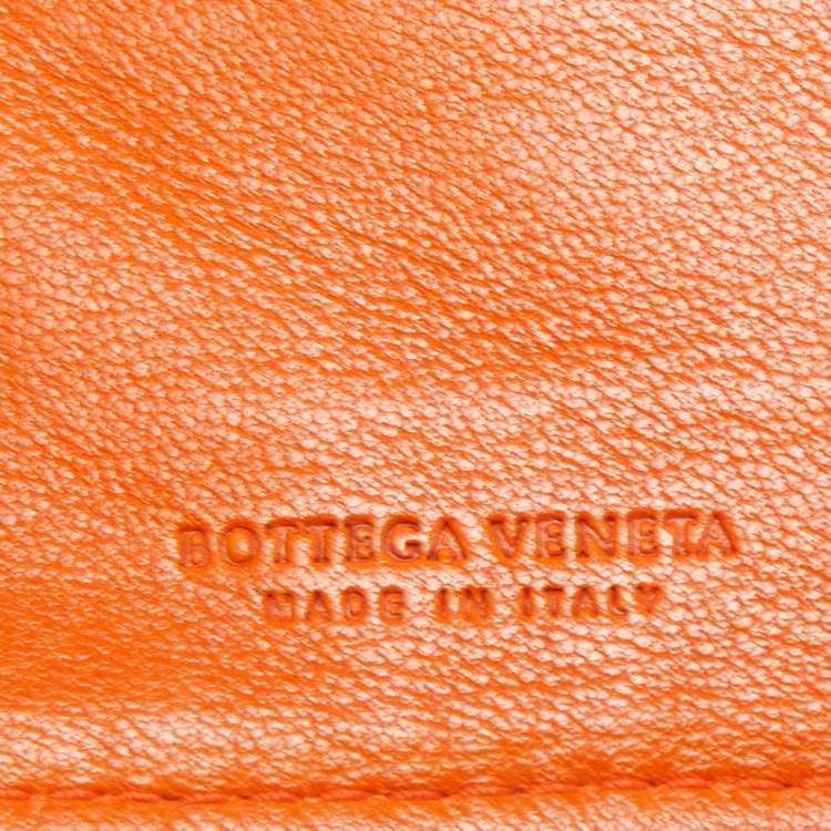 Pre Owned Bottega Veneta Orange Intrecciato Leather Bifold Zip Wallet