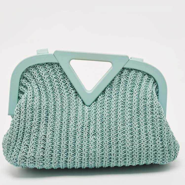 Pre Owned Bottega Veneta Light Green Woven Leather Medium Point Shoulder Bag