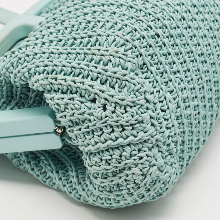 Pre Owned Bottega Veneta Light Green Woven Leather Medium Point Shoulder Bag