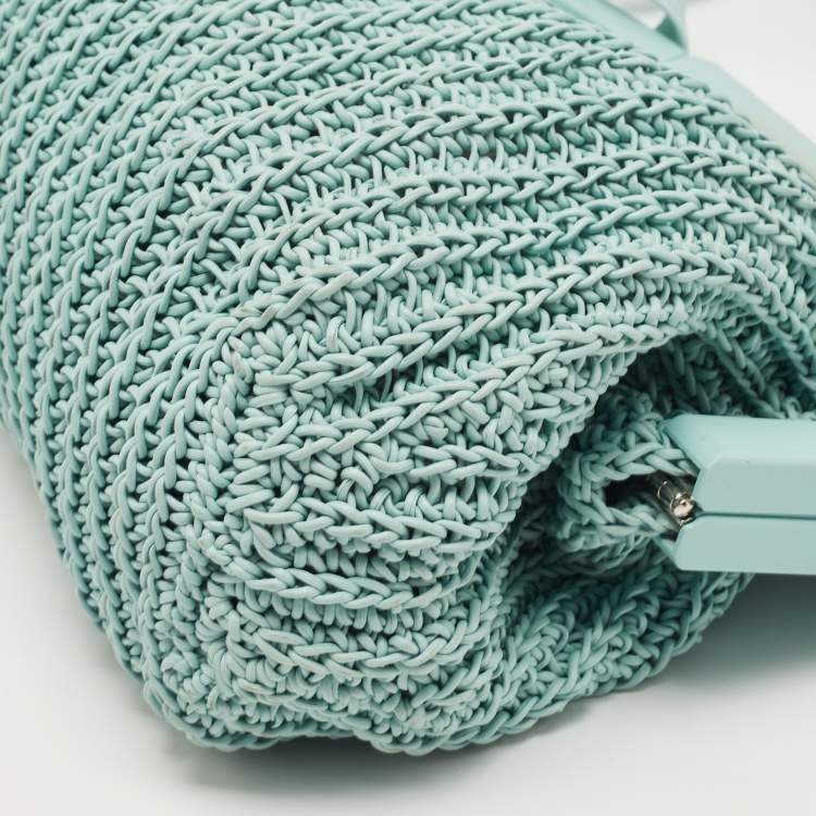 Pre Owned Bottega Veneta Light Green Woven Leather Medium Point Shoulder Bag