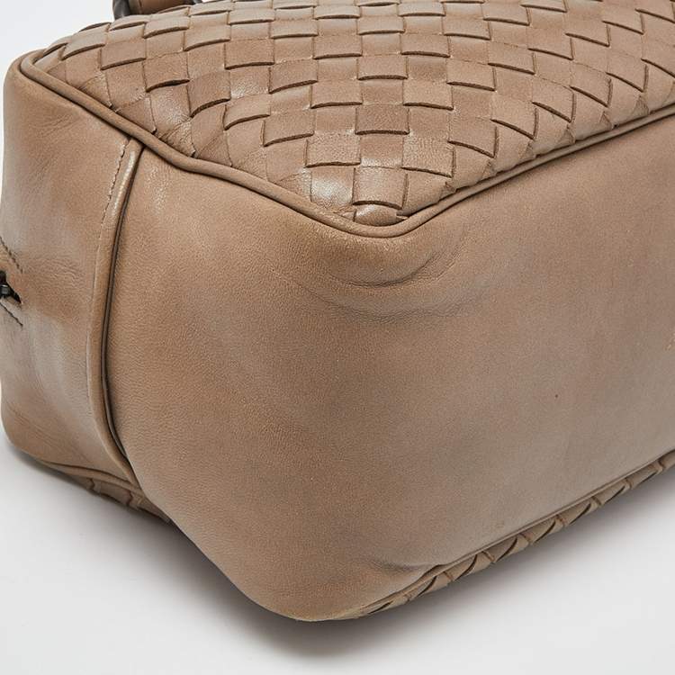 Pre Owned Bottega Veneta Beige Intrecciato Leather Boston Bag