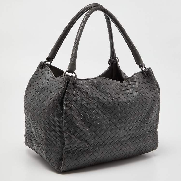 Pre Owned Bottega Veneta Grey Intrecciato Leather Shoulder Bag