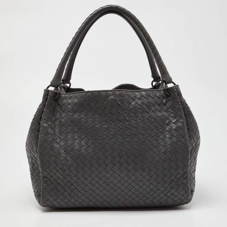Pre Owned Bottega Veneta Grey Intrecciato Leather Shoulder Bag