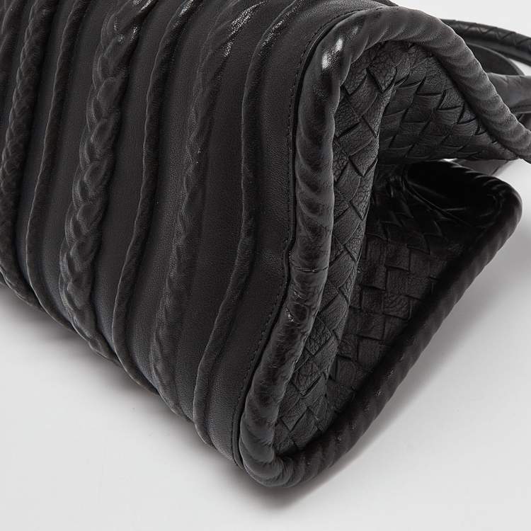 Pre Owned Bottega Veneta Black Intrecciato Leather Satchel