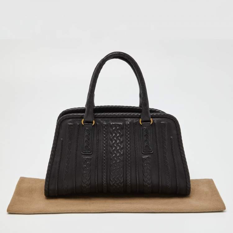 Pre Owned Bottega Veneta Black Intrecciato Leather Satchel