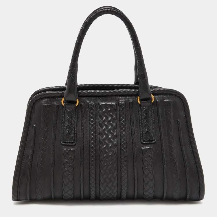 Pre Owned Bottega Veneta Black Intrecciato Leather Satchel