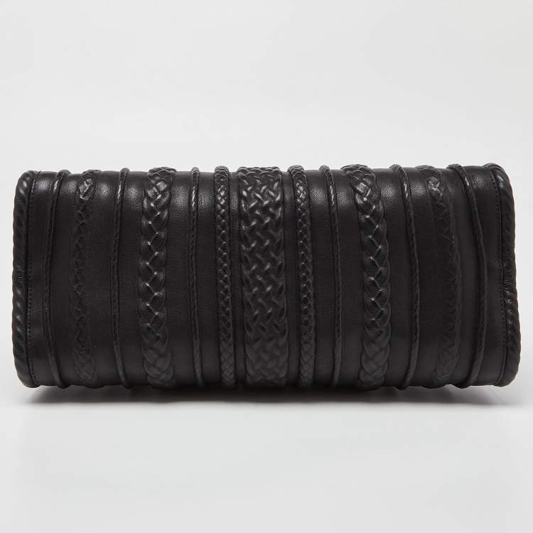 Pre Owned Bottega Veneta Black Intrecciato Leather Satchel