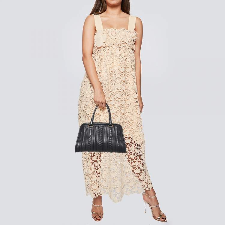 Pre Owned Bottega Veneta Black Intrecciato Leather Satchel