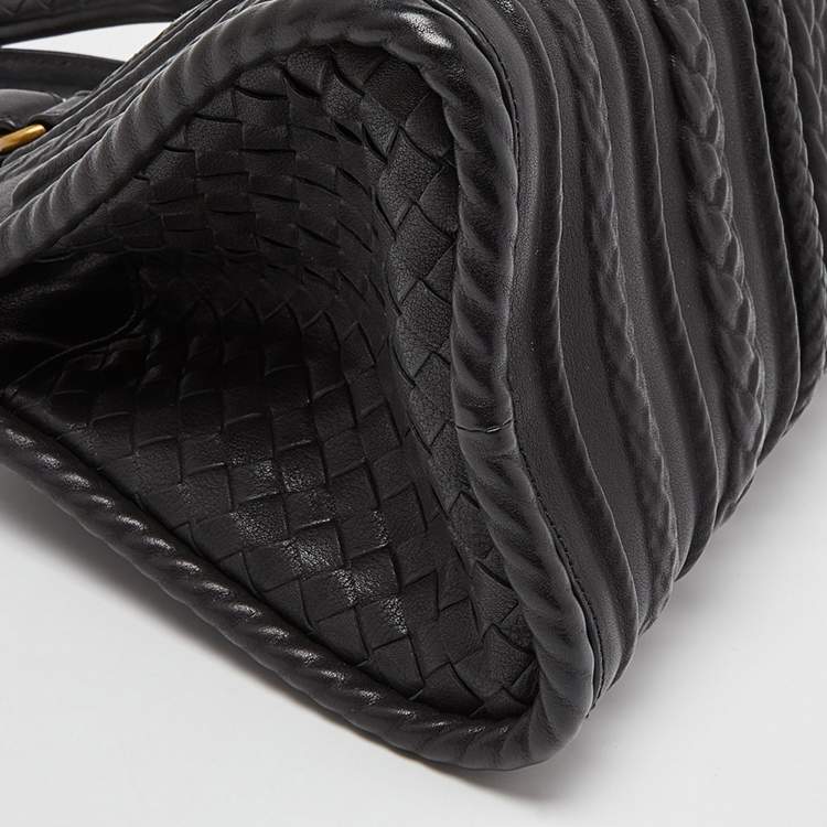 Pre Owned Bottega Veneta Black Intrecciato Leather Satchel